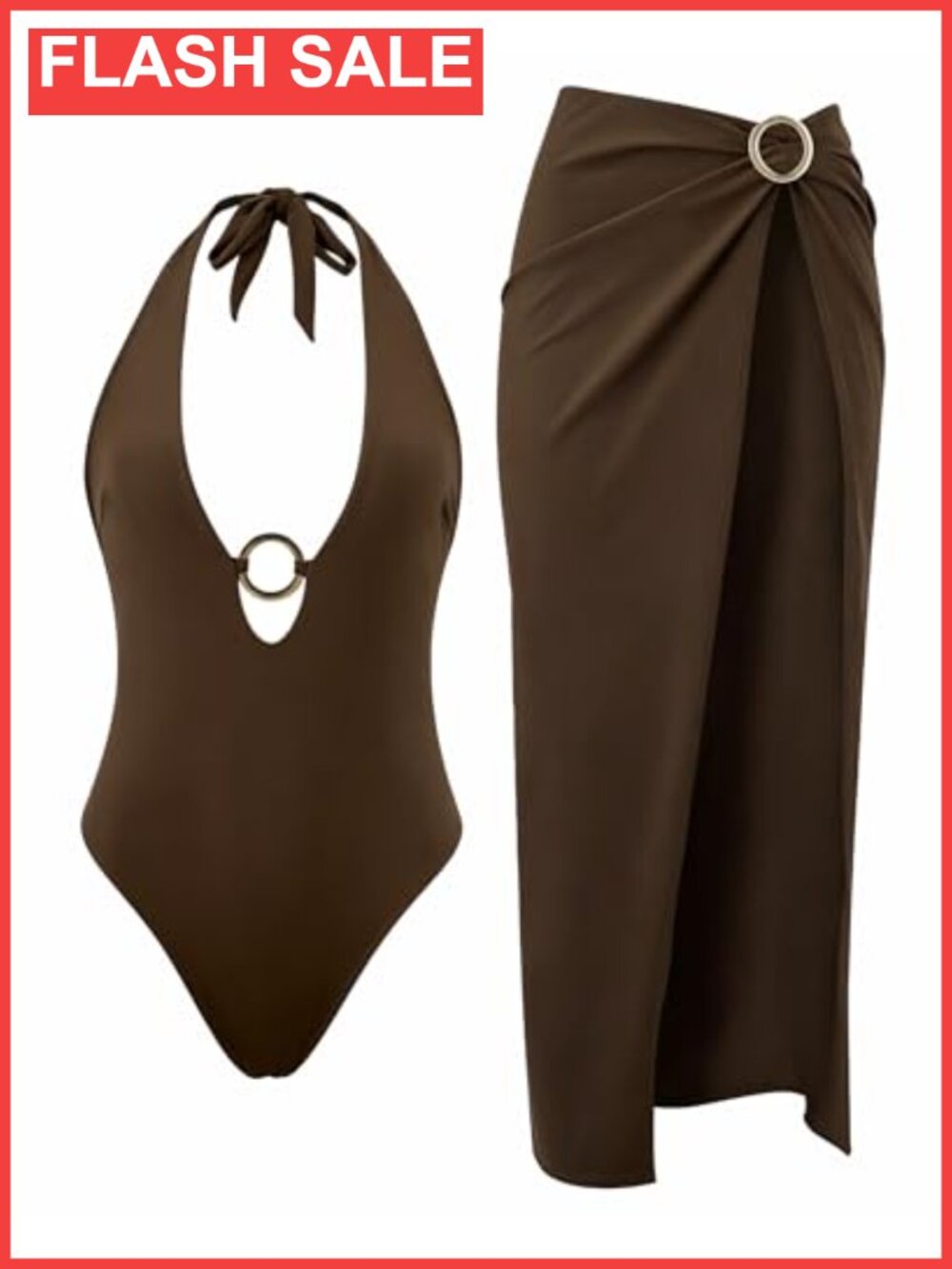 Women Tummy Control Halter One Piece Swimsuit with Cover Up